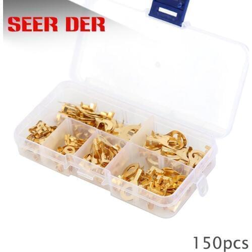 150pcs/set Ring Type Gold Terminals Golden Brass Non-insulated Crimp Terminals Connectors 3.2mm-10.2mm Cable Wire Connectors