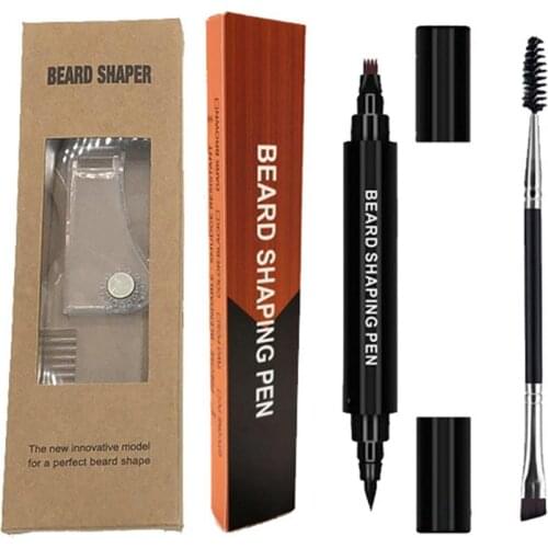2 In 1 Beard Pencil Filler Kit For Men Four-Pronged Tip Waterproof And Sweat-Proof Mens Beard Pen Beard Filling Pen