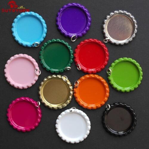 200 Pcs/lot 1 inch Two Side Colored Flattened Bottle Caps With Hole and Rings Flat Bottlecaps for Jewerly Crafts 12 Colors