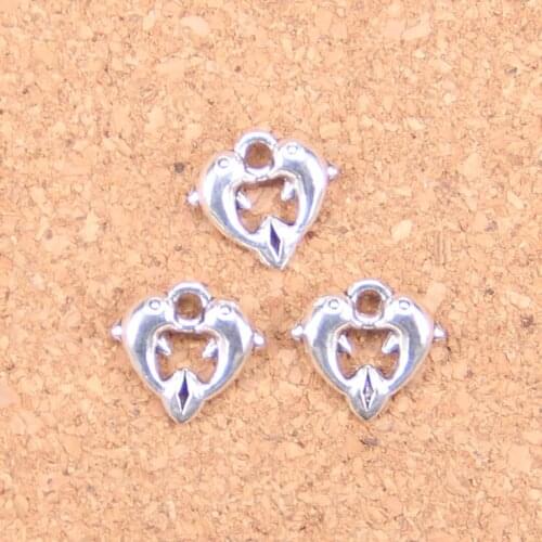 40pcs Charms double dolphin 11x11mm Antique Pendants,Vintage Tibetan Silver Jewelry,DIY for bracelet necklace