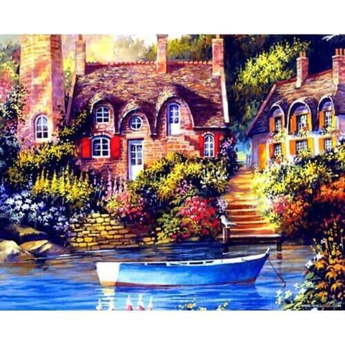 3D DIY Diamond Painting House Trees Lake Kits For Embroidery Diamond MosaicBeadwork Crochet Inlaid Painting Fashion Wall Decor