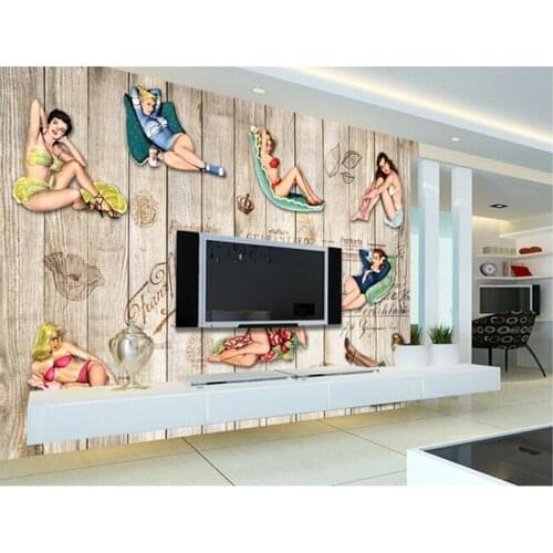 Custom 3D retro nostalgia plank sexy girl Papel DE parede, restaurant coffee shop living room bedroom TV wall murals wallpaper