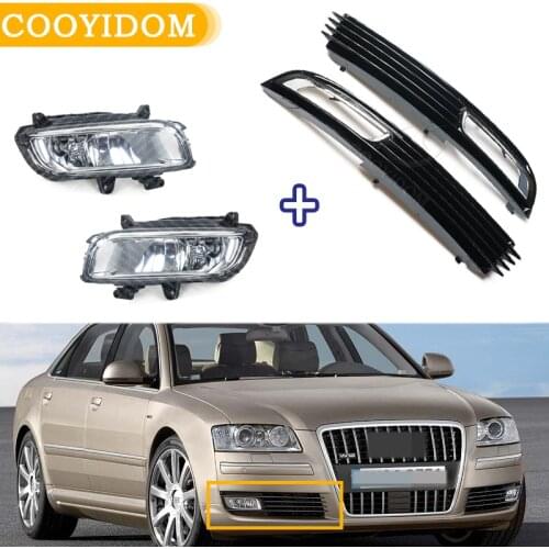 4PCS Left Right Halogen Fog Lights Front Bumper Grille Cover For Audi A8 QUATTRO A8 D3 2008 2009 2010 4E0941699B 4E0941700B