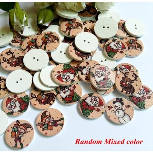 50pcs/lot Decorative Christmasbuttons Scrapbooking Products 2-holes Wooden Buttons For craft Sewing Clothings Handmade DIY 2.5cm