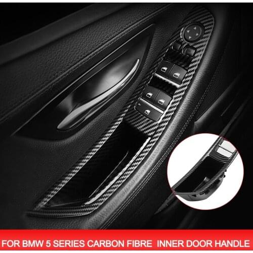 7Pc Left Hand Drive LHD Carbon Fiber Car Interior Inner Door Handle Panel Pull Trim Cover For BMW 5 Series F10 F11 F18 10-17
