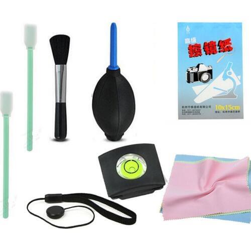7 in1 hot shoe spirit lens keeper +cleaning pen lens paper lens cloth lens brush cleaning kit for Canon Nikon Olympus Sony