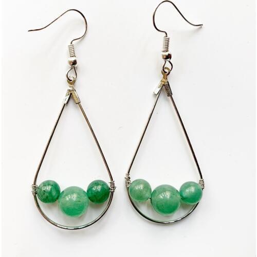 Bhuann Natural Green Aventurine Stone Beads Earring Hook Drop Dangle Earrings Geometric Oval Shaped Handmade 1 Pair Dropship