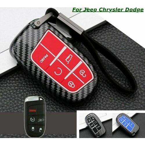 5 Buttons Carbon Fiber ABS Car Key Fob Case Cover Holder Keychain For Jeep Chrysler Dodge