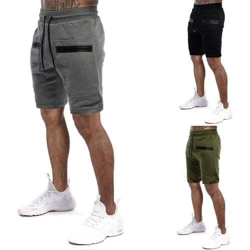 Spring Summer New Mens Five-point Pants Solid Color Pocket Zipper Drawstring Sports Casual Shorts Men -40