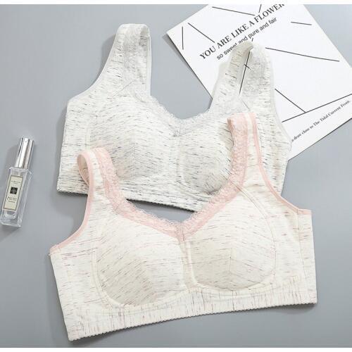 Wasteheart Women Fashion Pink Gray Bralette Cotton Wireless Big Chest Patchwork Student Girl Adjustable Bras Plus Size B 95B