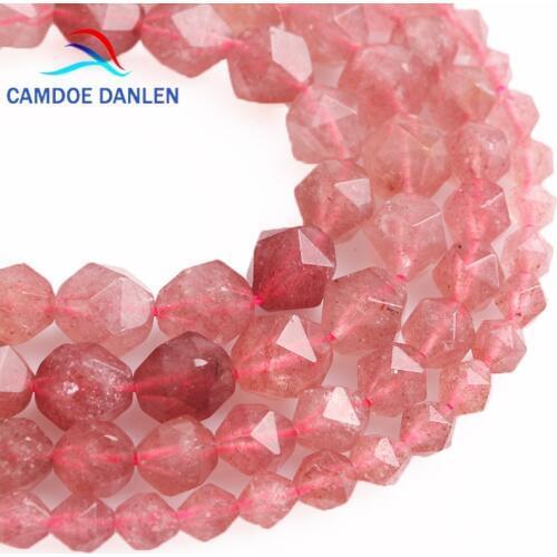 CAMDOE DANLEN Natural Stone Big Faceted Strawberry Rock Crystal Quartz Beads 6 8 10 MM Diy Beads Handmade For Jewelry Making
