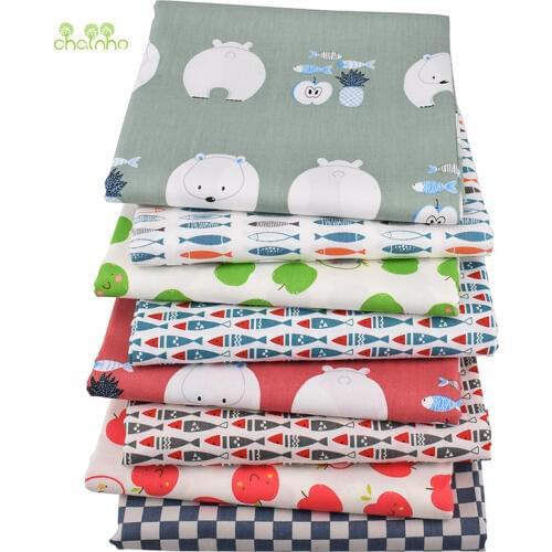 Chainho,8pcs/Lot,Bear,Fruit&Fish Series,Printed Twill Cotton Fabric,Patchwork Cloth,DIY Sewing&Quilting Material For Baby&Child