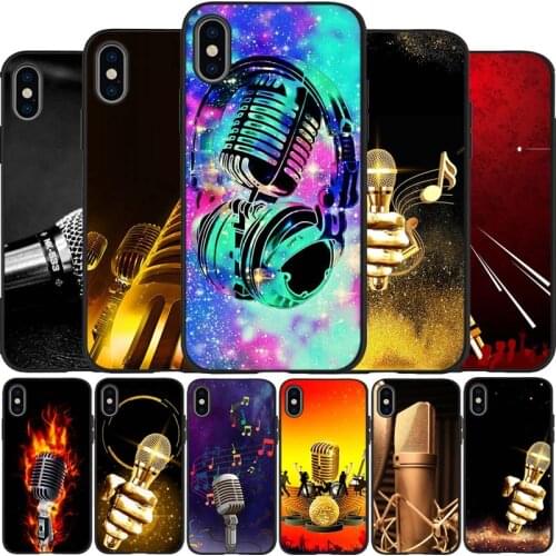 Music microphone black Silicone Phone Case For iPhone 12 XR XS Max 5 5S SE 2020 6 6S 7 8 PLUS X 11Pro Max 11 Cover