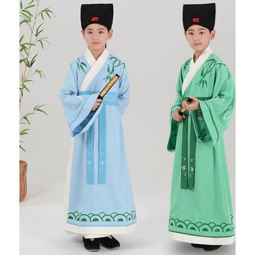 Children Printing Bamboo Chinese Robe for Boy Traditional Dance Costume Male Ancient Student Clothing Handu Clothes Tang Outfit