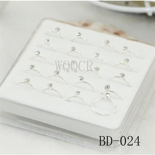 20PCS/Box 925 Silver Circle With 2MM Crystal Simple Design Womens Silver Nose Ring And Nose Nail Piercing Body Jewelry