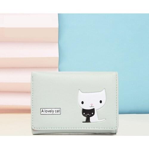 Womens Wallet Cartoon Animal Tri-fold Buckle Female Cute Pu Leather Solid Color Coin Purses Ladies Card Holder Mini Clutch Bag