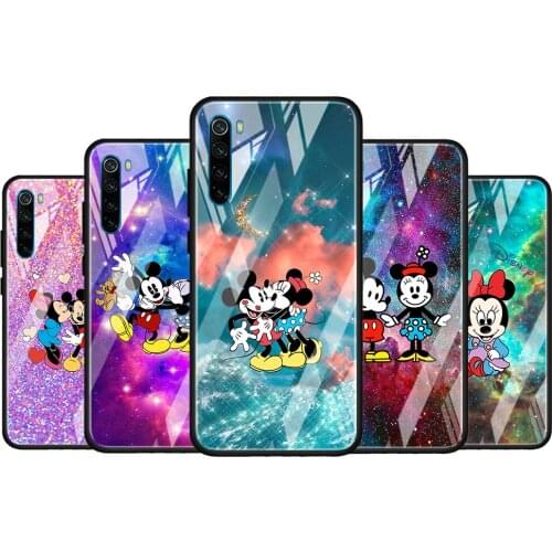 Mickey Minnie colorful for Xiaomi Redmi K40 K30 K20 Pro Plus 9C 9A 9 8A 7 Luxury Shell Tempered Glass Phone Case Cover