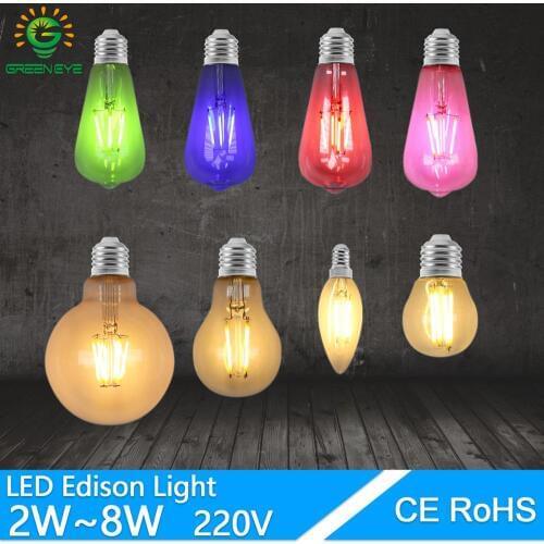 Retro Edison Light led Bulb E27 E14 220V 4W 6W ST64 G80 G95 T45 A60 color Filament Incandescent Ampoule Bulb Vintage Edison Lamp