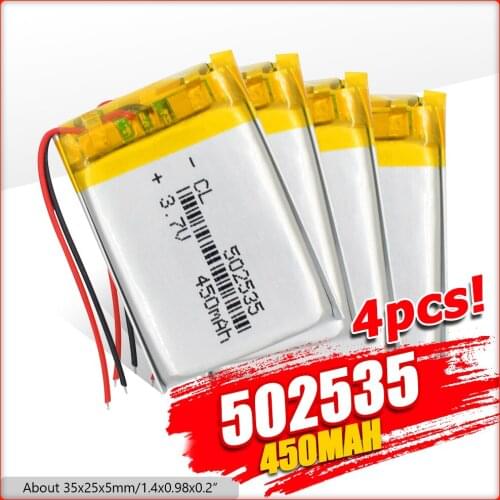 1/2/4 Pieces Lithium Ion Polymer 3.7v 450mAh 502535 Battery Lithium Battery For MP4 MP5 GPS PSP Smart Watch Driving Recorder