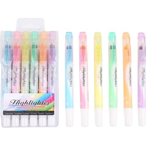 6 Pcs/set Round Head Markers Pen Set Cute Highlighter Solid Ink Makers Pen plastic Drawing Pen Smooth Writing for kids student