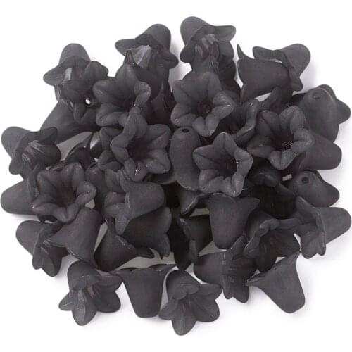 50pc/lot PrussianBlue Lily Flower Design Frosted Acrylic Flower Beads Transparent Bead for Handmade Necklace Earring Jewelry DIY