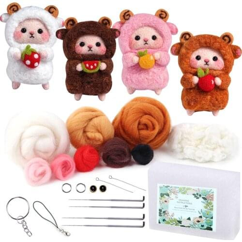 MIUSIE 2 Pcs Wool Felting Kit Cute Animal Wool Felts Material Production Package Needle Felting Kit Decoration Accessories