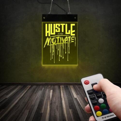 Hustle Buzzword Motivational LED Neon Sign Lights Decorative Hanging Lamp Acrylic Signs For Man Cave Bedroom Entrepreneur Gift