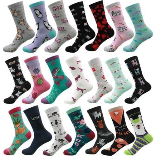 Fashion Colorful Cute Soft Novelty Cotton Women Socks Cartoon Kawaii Funny Cat Unicorn Milk Skull Pink Girl Gift