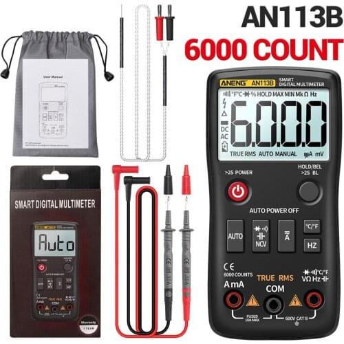 ANENG 113B 6000 Counts Digital Multimeter True RMS With Temperature Tester Auto-Ranging AC/DC Transistor Voltage Meter
