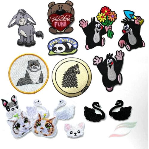 Cartoon animal swan panda dog wolf mole rat donkey can be ironed with adhesive tape stickers childrens clothing