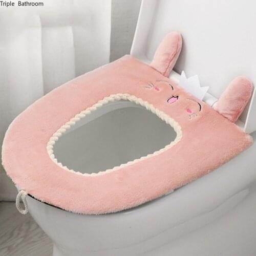 Cute Cartoon Washable Portable Warmth Soft and Thick Plush Toilet Cushion Bathroom Supplies Household Toilet Seat Cover WC Mat