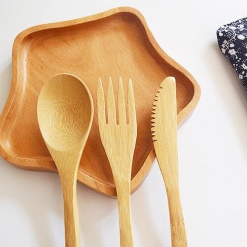 Wooden Spoon Fork Set Portable Outdoor Cutlery Set Japanese Style Dinnerware Set Long Handled Spoon Wood Tableware