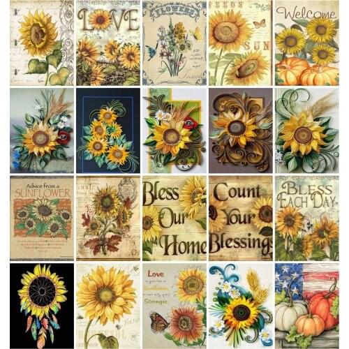 AZQSD 60x75cm Painting By Numbers Flower Paint By Numbers On Canvas DIY Number Painting Sunflower Text Home Decor Handmade