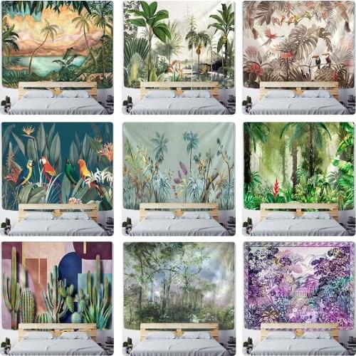 Palm Tree Tapestry Wall Hanging Tropical Leaves Flowers Pattern Beach Wall Tapestry Animal Backdrop Home Decor