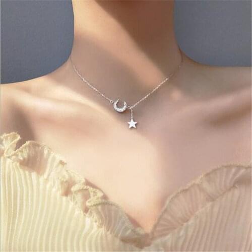 New Flash Fashion Under The Moon Stars Delicater 925 Sterling Silver Jewelry Tassel Cute Crystal Clavicle Chain Necklaces H566