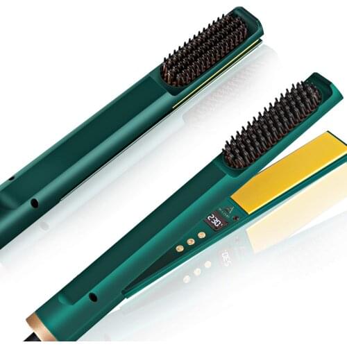Professional Hair Straightening Comb Floating Plates LCD Display Straightener Brush Curler Electric Straight Irons Dual Voltage
