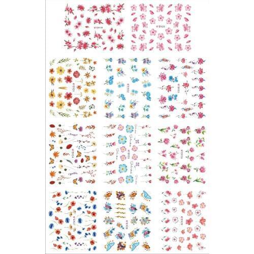 11 PCS / LOT SELF-ADHESIVE 3D NAIL TATTOOS STICKER FLOWER BUTTERFLY CARDIAC WAVE HEART CARNATION AMARYLLIS DAHLIA E919-929