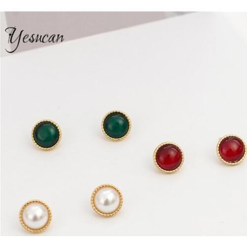 Yesucan Silver plated Clip Earrings Without Piercing Geometric Opal Earrings No Pierced hole 3 Style Green White Red