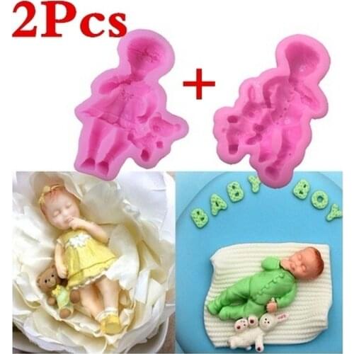 3D Boy Girl baby Doll Bear Silicone Cake Mold Baby Party Fondant Cake Decorating Tools Cupcake Chocolate Baking Moulds