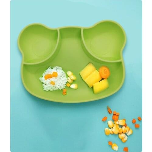 All-in-one silicone dinner plate cartoon frog anti-falling non-slip supplementary food tableware baby training bowl separate bow