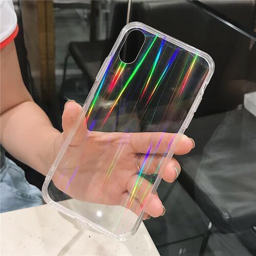 Cute aurora laser Case for iphone X XR XS XS Max Glossy soft silicone Case For iphone 6 6s 7 8 7plus phone back cover