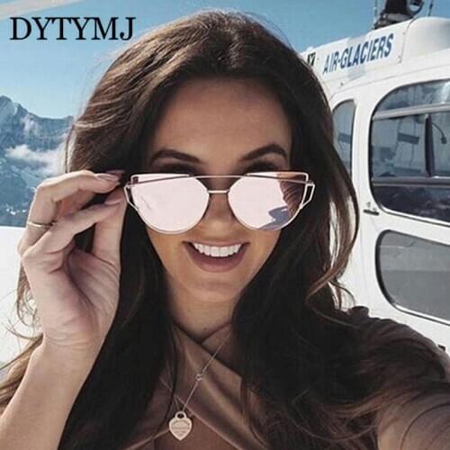 DYTYMJ Classic Cat Eye Sunglasses Women 2020 Metal Sun Glasses for Women Vintage Mirror Sunglasses Women Retro Pink Gafas De Sol