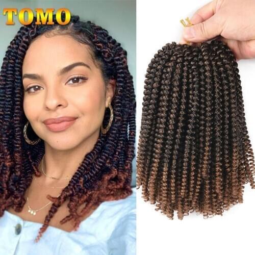 TOMO Spring Twist Crochet Braids 8 Inch Synthetic Bomb Twist Braiding Hair Ombre Kinky Curly Crochet Hair Extensions 30 Roots