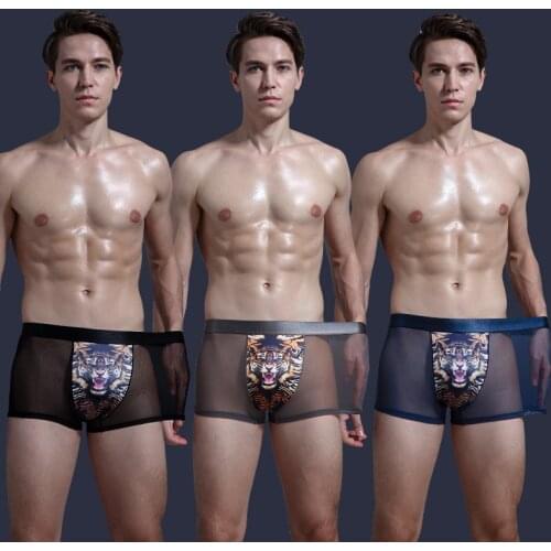 Mens Ice Silk Underwear Sexy Boxer Shorts Boys Shorts Breathable Mesh Men Underpants Factory Direct Sales