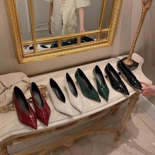 Fashion Women Pumps Pointed Toe Solid Color Thin Mid Heels Shallow Elegant Party Pumps Spring/Autumn Office Pumps Green/Wine Red