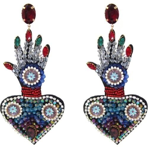 Zouchunfu Brincos Womens Big Earrings Bohemian Exaggerated Earrings Palm Heart Pendant Earrings Dangle Earrings ZA Earrings
