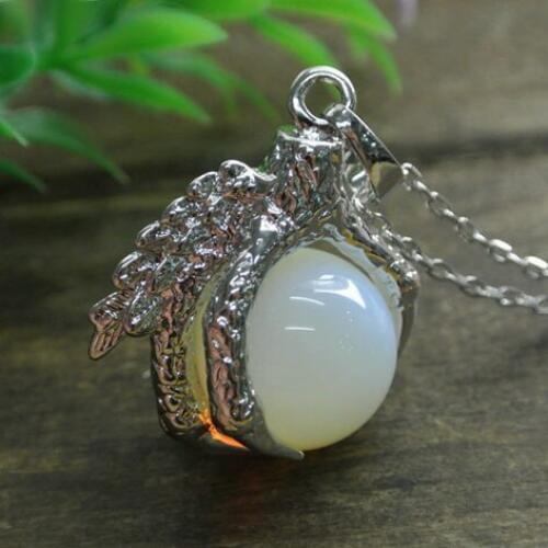 10pcs Silver Plating Eagle Claw Catch White Opal Ball Pendant 16'' Chain Necklace For Men and Women Jewelry