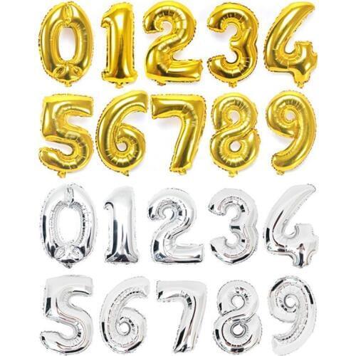 32 inch Gold Silver Number Foil Balloons Digit Party Balloons Birthday Decoration Wedding Balloons Helium Balon Happy Baby Child