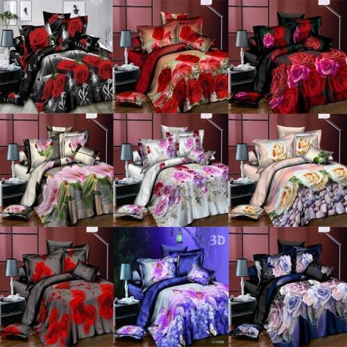 3D Bedding Set Quilt Cover Pillow Case Flower Rose Lily Floral 3PCS/SET Hot Sale