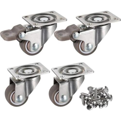 4 Pack 1 inch Low Profile Casters Wheels Soft Rubber Swivel Caster with 360 Degree Top Plate 100 lb Total Capacity for Set of 4